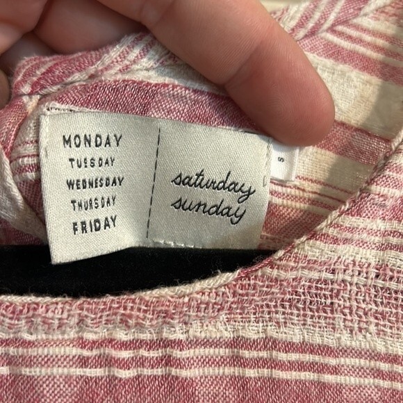 SATURDAY SUNDAY Anthropologie Small Pink White Striped Crop Top Sleeveless - Picture 4 of 7